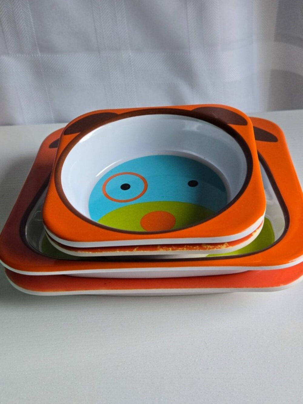 2 Kids Dog & Zebra Divided Plate and Bowl Sets Melamine by Zoo & Citrus Grove - Picture 2 of 7